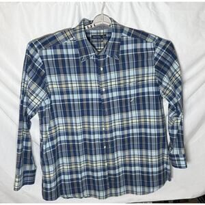 Nautica Mens 2XL Blue Plaid Stretch Button Up Shirt Long Sleeve Classic Fit